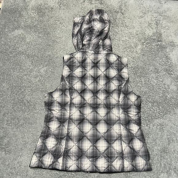 Pendleton Vest Womens Large Puffer Full Zip Down Filled Hooded Plaid Black White - Picture 4 of 9